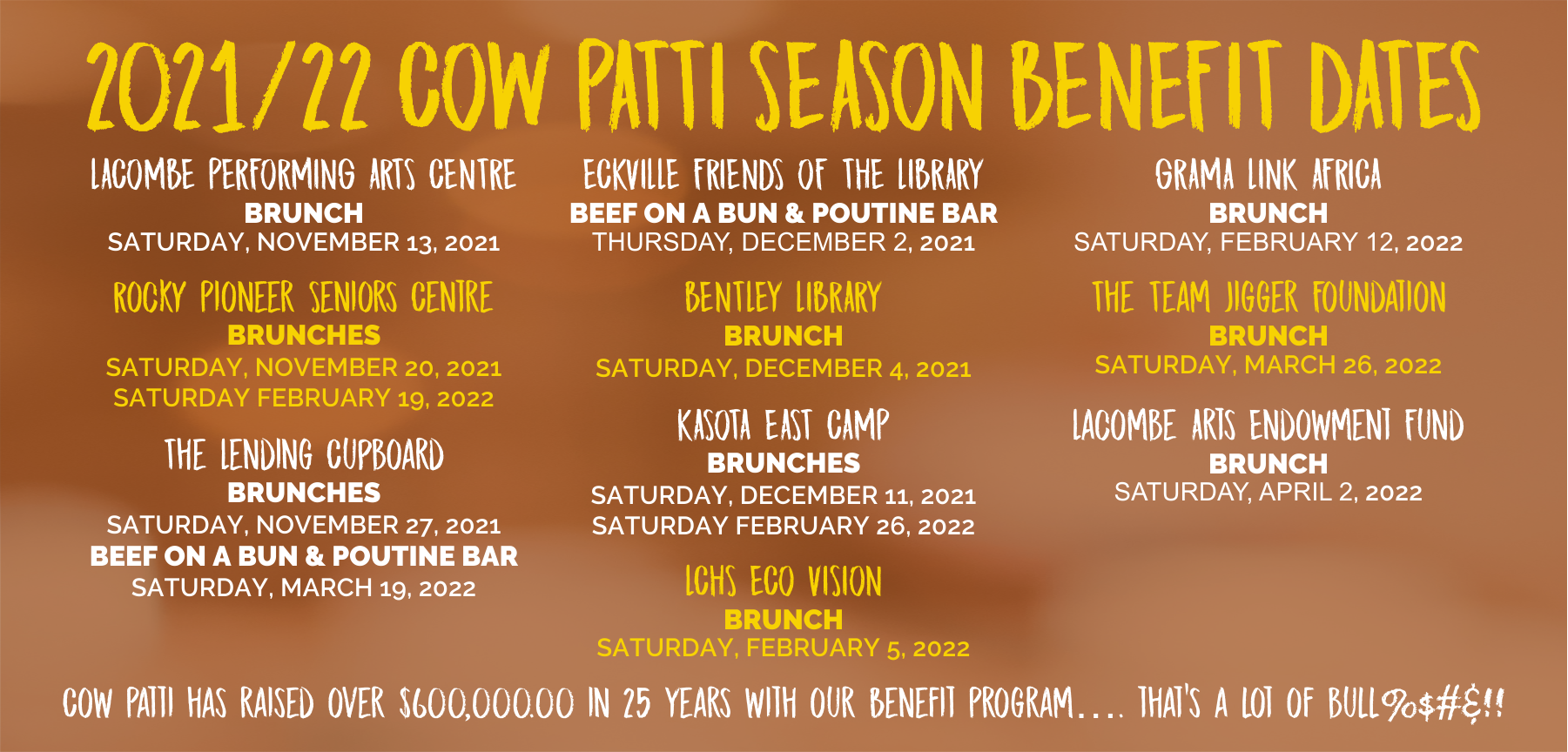2021/2022 Cow Patti Benefit Theatre Dates
